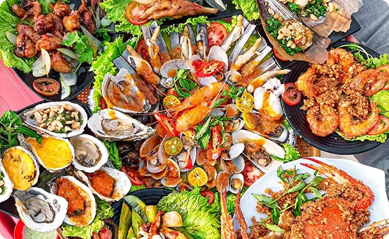 អាហារសមុទ្រកងស្យេវ និងឆ្នេរសមុទ្រស្ងប់ស្ងាត់